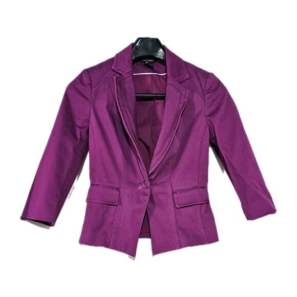 White House Black Market Blazer Size 00 Magenta Pink Cotton Stretch 3/4 Sleeve - Picture 2 of 8